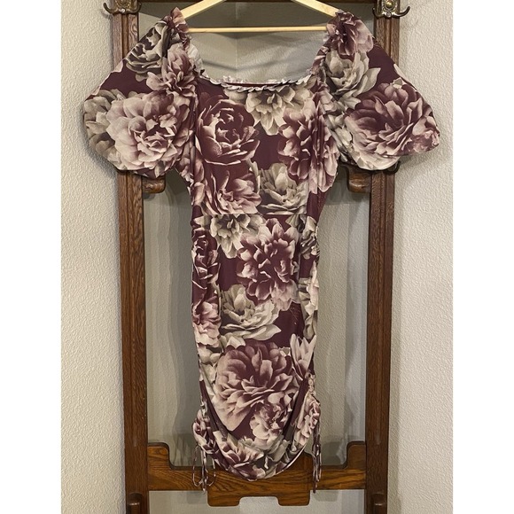 Joyfolie Dresses & Skirts - MIA JOY Bodycon Dress Womens M Stretchy Blooming Floral Drawstring Sides NWT